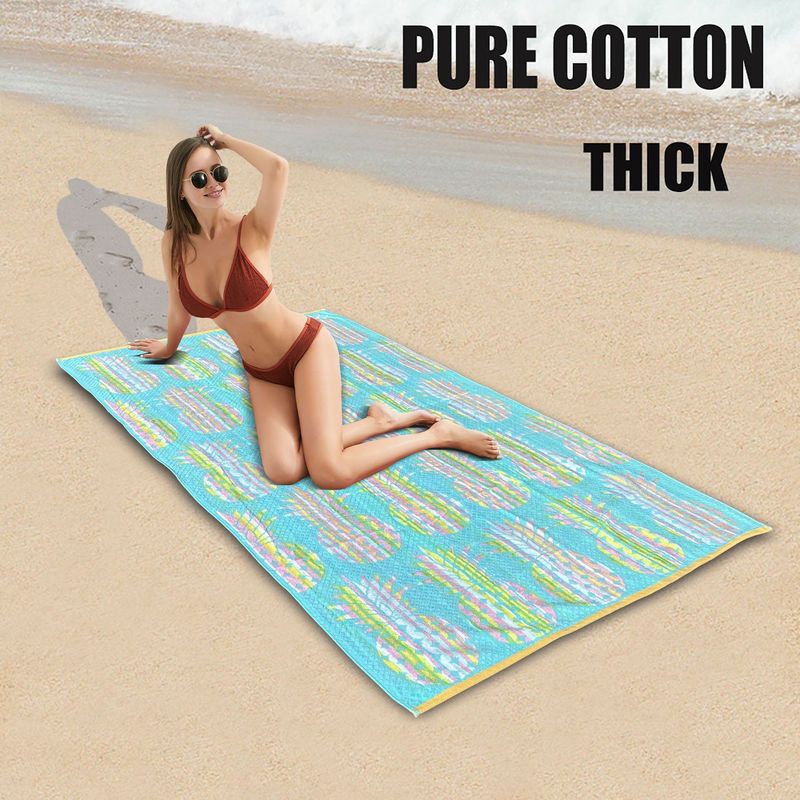 Serviette de plage en pur coton tissé jacquard épais absorbant l'eau printemps et été ananas fraise natation grande serviette de bain_voghion.com