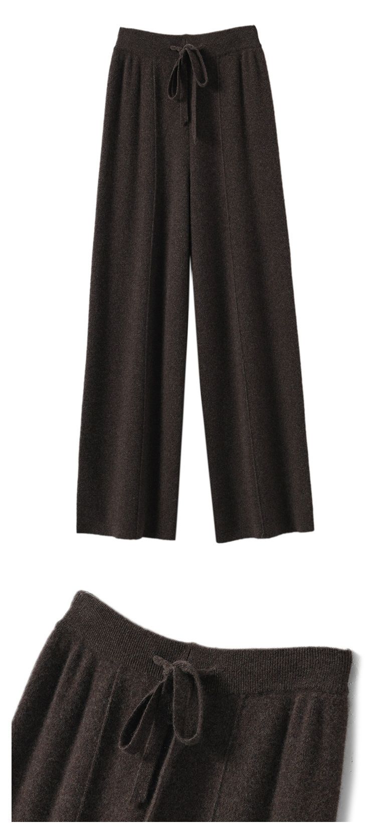K New High-waisted Women's Korean-style Warm Knitted Wide-leg Straight Trousers; Women's Solid Color Loose Wide-leg Trousers_voghion.com