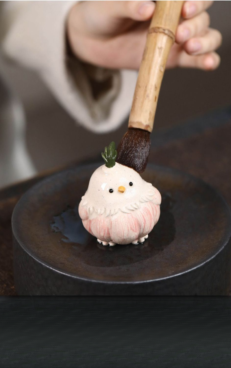 Zisha Clay Pet Ornament Handmade Bird Sculpture Garlic Chick Set Creative Tea Play Accessory Figurine_voghion.com
