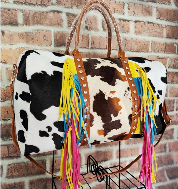 Cow Travel Bag New Product Cross Border Retro Hanging Beard Luggage Bag Tassel Travel Bag_voghion.com