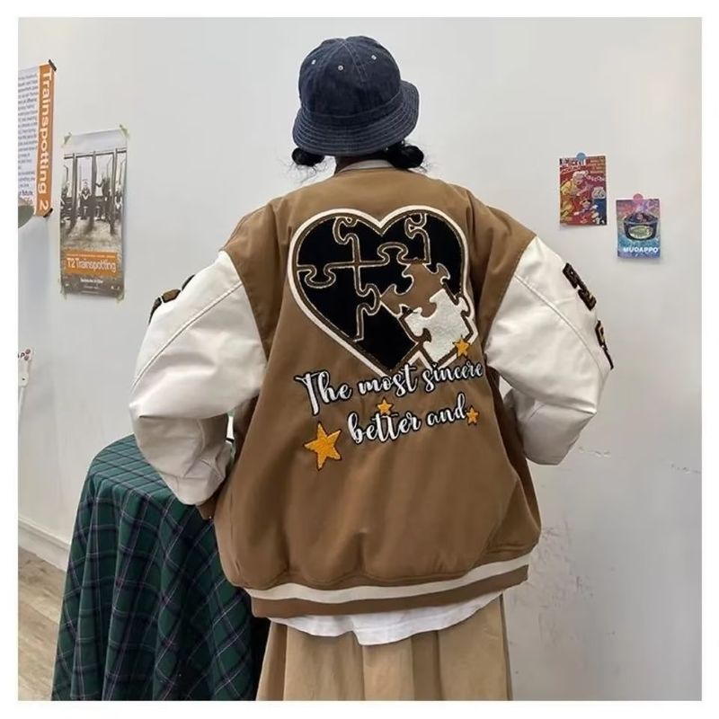 2023 American Trend Letter Embroidered Printed Baseball Cotton Women's Loose Spring And Autumn Handsome Jacket_voghion.com