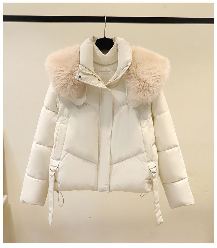 Winter-Pufferjacke für Damen mit Kunstpelzkragen, locker sitzender Kurzmantel, warme Oberbekleidung mit Fleecefutter für Freizeit und Pendeln_voghion.com