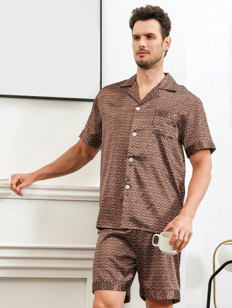 Men's clothing men's large size loose home clothes summer men's breathable thin short-sleeved shorts ice silk pajamas set_voghion.com