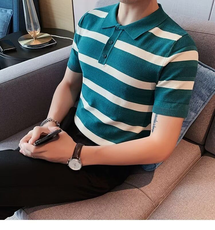 Herren Slim Fit Strick-Kurzarmhemd – Atmungsaktives Polyester, lässiges Revers-Design, leichtes Sommeroberteil (Grün, S-3XL)_voghion.com