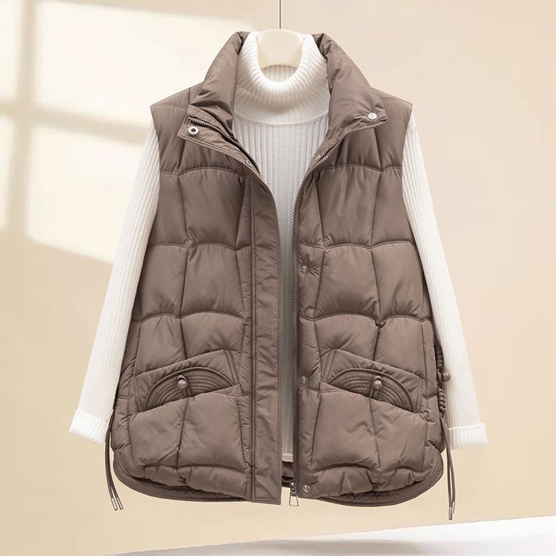 Women's Quilted Vest With Hood - Polyester Puffer Jacket For Winter, Streetwear Fashion, Oversized Fit, Zip Front_voghion.com