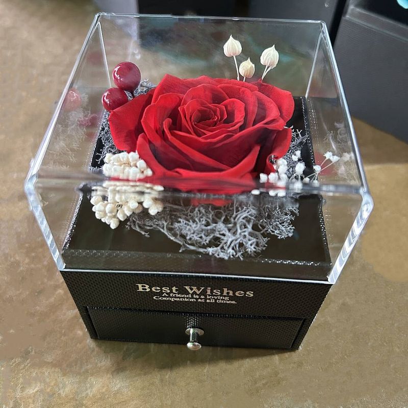 Eternal Rose tõeline lille sahtel kaelakeesõrmus kinkekarp emadepäevaks sõbrapäeva kingitus kuivatatud lill igavese lille ehtekarp_voghion.com