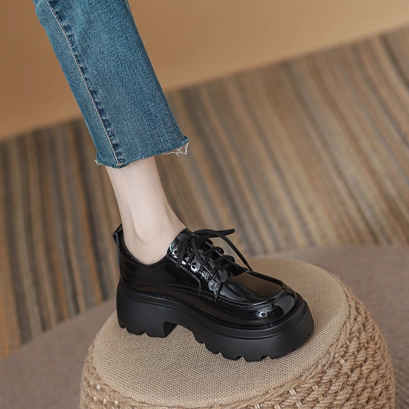 Stori, moteriški mokasinai, 2024 m. nauji, pavasario ir rudens, juodi, britiško stiliaus, odiniai, JK stiliaus._voghion.com