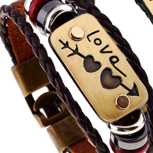 Personalisierte Amors Armband Paar Stil Ein Pfeil Durch Herz Legierung PU Leder Schmuck_voghion.com