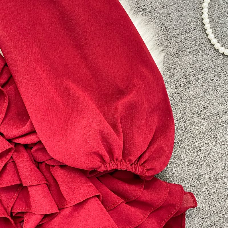 Frauen Unregelmäßige Kuchen Design Koreanische Version Rand Taille Lange Ärmeln Wrap Hüfte Kurzen Rock_voghion.com