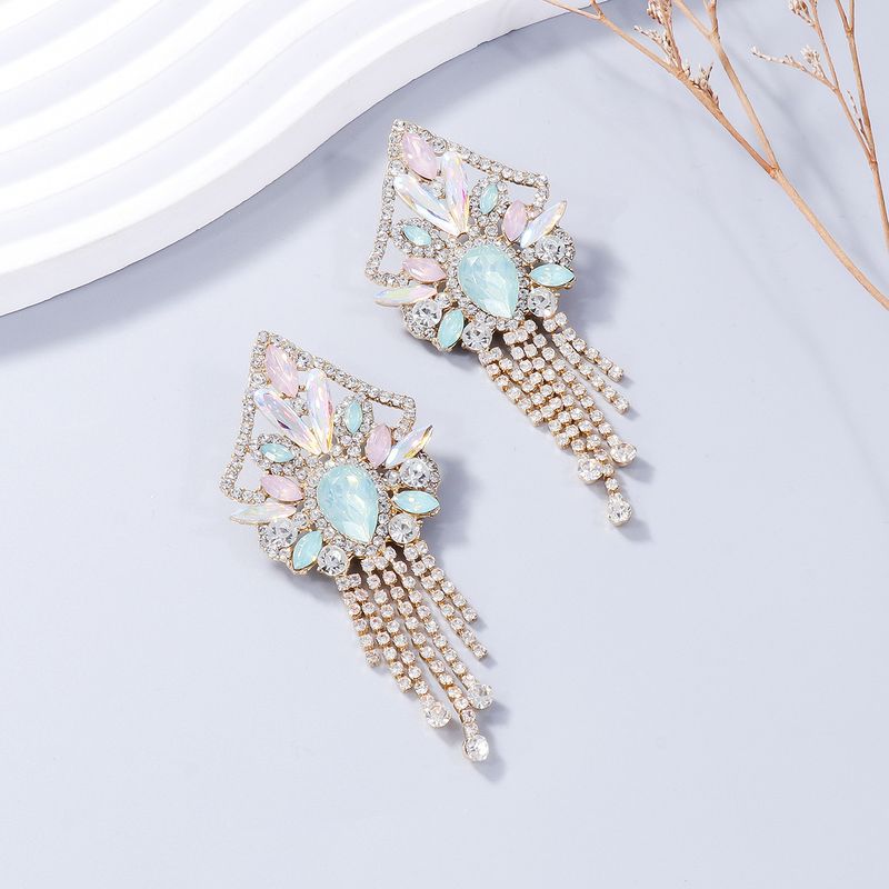 Exaggerated heavy earrings retro personality geometric earrings full of diamond tassel light luxury style earrings female accessories_voghion.com