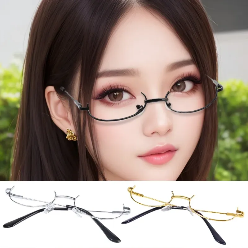 Anime Metallrahmen Brille Sommer Frauen Mädchen Schwarz Halbrahmen ohne Linse Brillen Cosplay Party Dekoration Mode-Accessoires_voghion.com