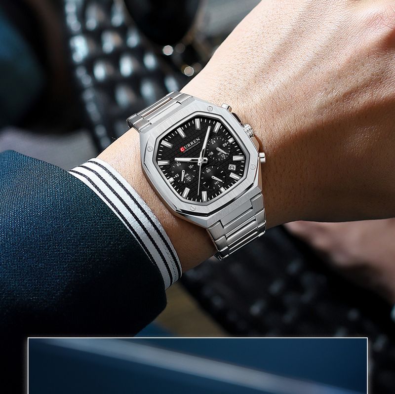 CURREN Orologio cronografo da uomo in acciaio inossidabile con quadrante quadrato e data, design di ispirazione vintage, al quarzo_voghion.com