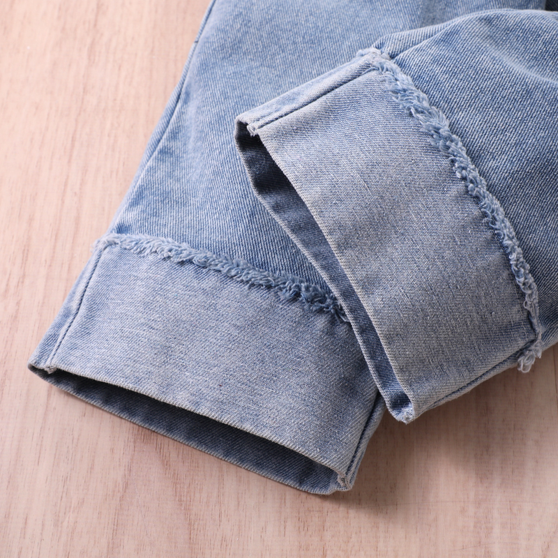 Børnetøj til piger efterår og vinter ensfarvet langærmet højhalset trøje flæsede denimbukser i to dele_voghion.com