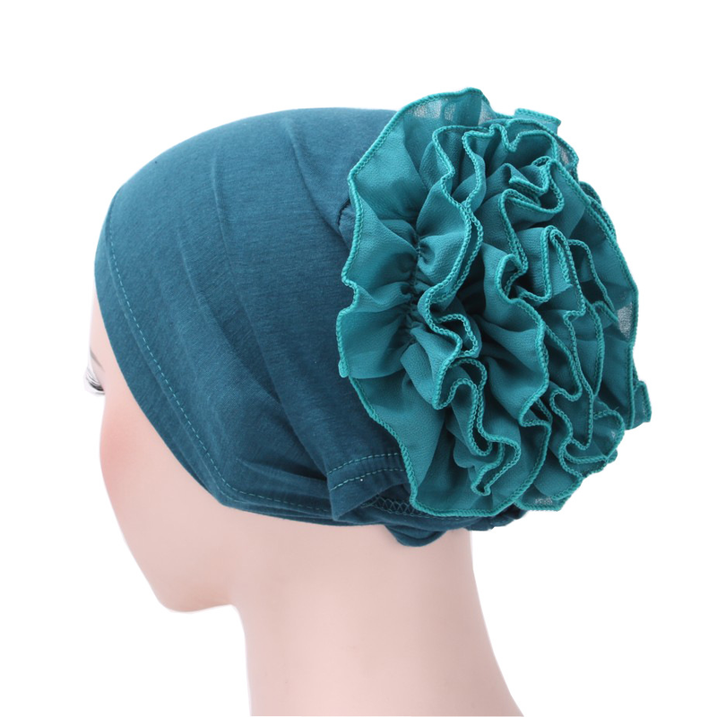 Damehatter utenrikshandel ny stil ensfarget muslimsk chiffonghatt med stor blomsterprint Baotou-hatt arabisk hodeskjerfhatt på lager_voghion.com