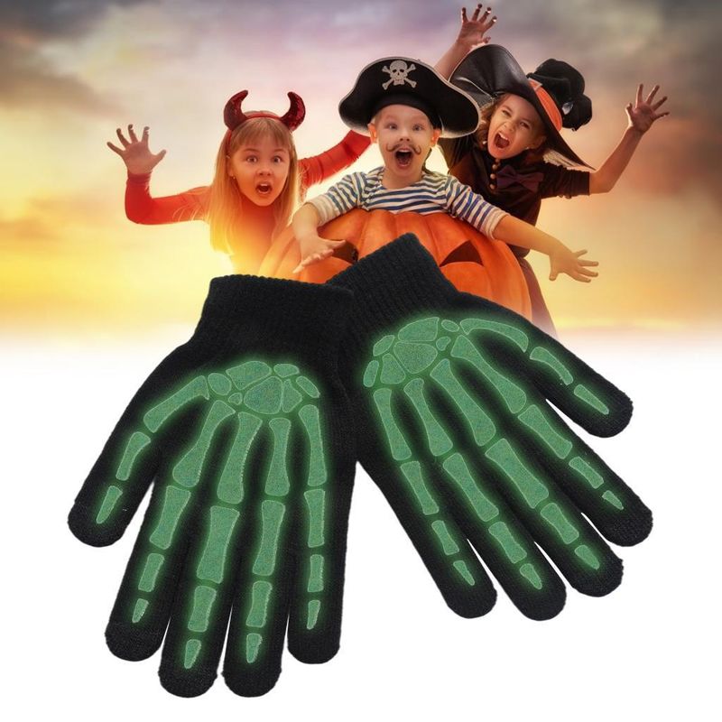 Winter Halloween Skull Claw Pattern Luminous Knitted Touch Screen Gloves Night Glow Performance Props Gloves_voghion.com