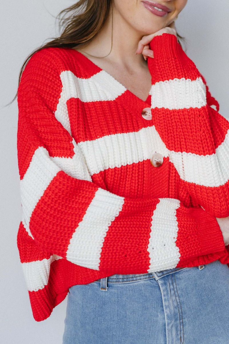Trendy 3D Striped V-Neck Oversized Knit Cardigan – Long Sleeve Open Front Sweater For Women_voghion.com