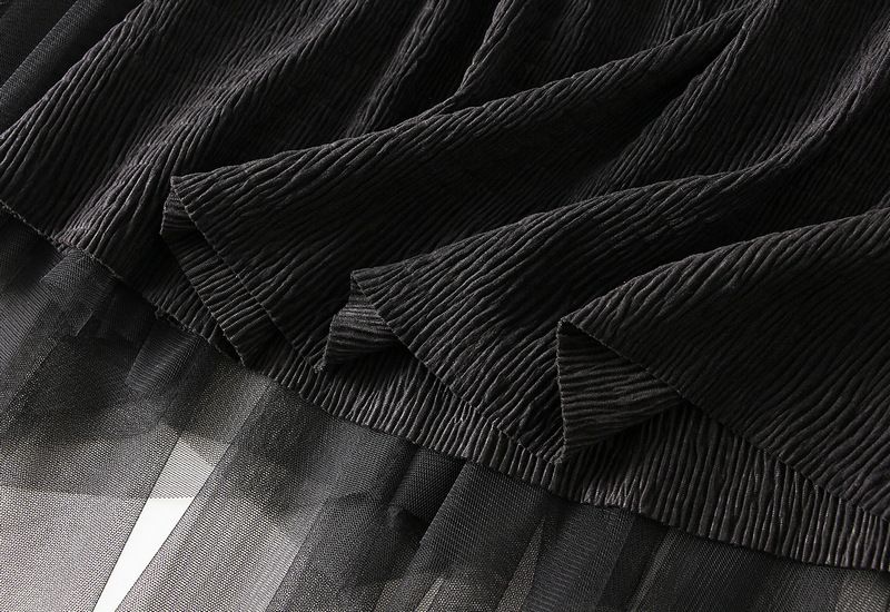 Gonna a rete di media lunghezza, tinta unita, versatile, snellente, con perline, elastica in vita, alla moda, autunno 2025, 0890_voghion.com