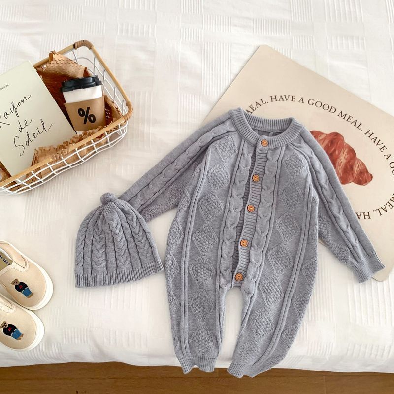 Korean version of autumn and winter New Baby wool jumpsuit for boys and girls Baby Full moon suit newborn 100-day banquet long climb_voghion.com