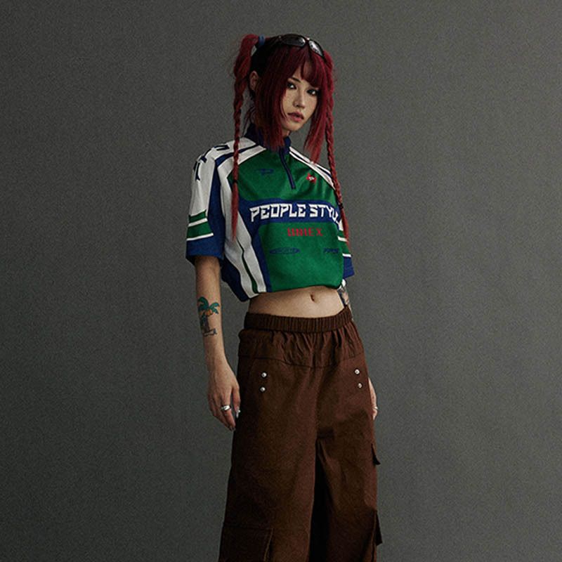 Elementi di abbigliamento da ciclismo outdoor americano, T-shirt, decostruzione sportiva e di nicchia, elastico di colore a contrasto_voghion.com