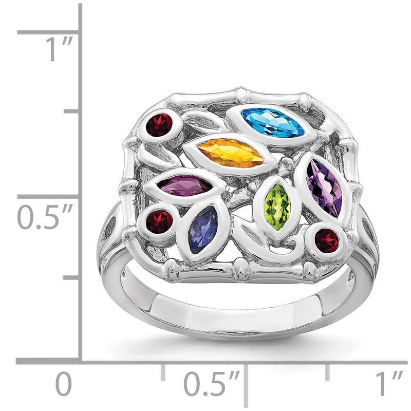 Sterling Silver Rhodium-plated Multi Gemstone Ring_voghion.com