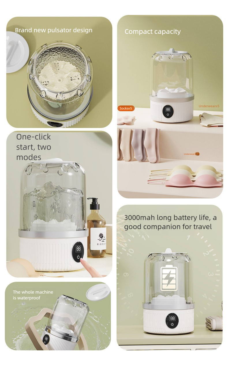 Portable Mini Washing Machine For Underwear & Socks, USB Rechargeable Automatic Washer, Ideal For Travel, Dormitory, And Small Spaces_voghion.com