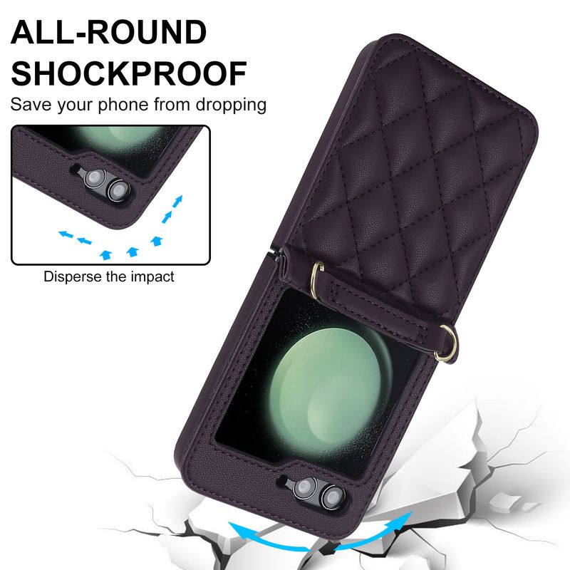 Nuova custodia per cellulare Z Flip6 per donna Custodia protettiva a tracolla Samsung Flip4 Custodia in pelle per cellulare a quadri_voghion.com