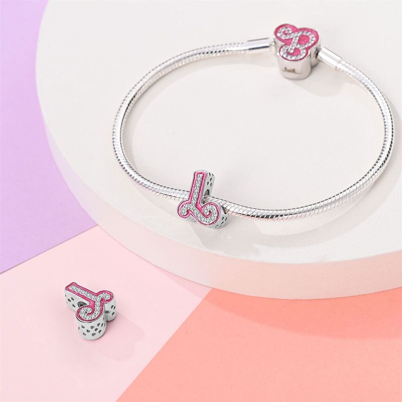 Damenschmuck Rosa Englischer Buchstabe Anhänger Perlen DIY Schmuck Zubehör Armband Kupfer plattiert 925 Silber_voghion.com