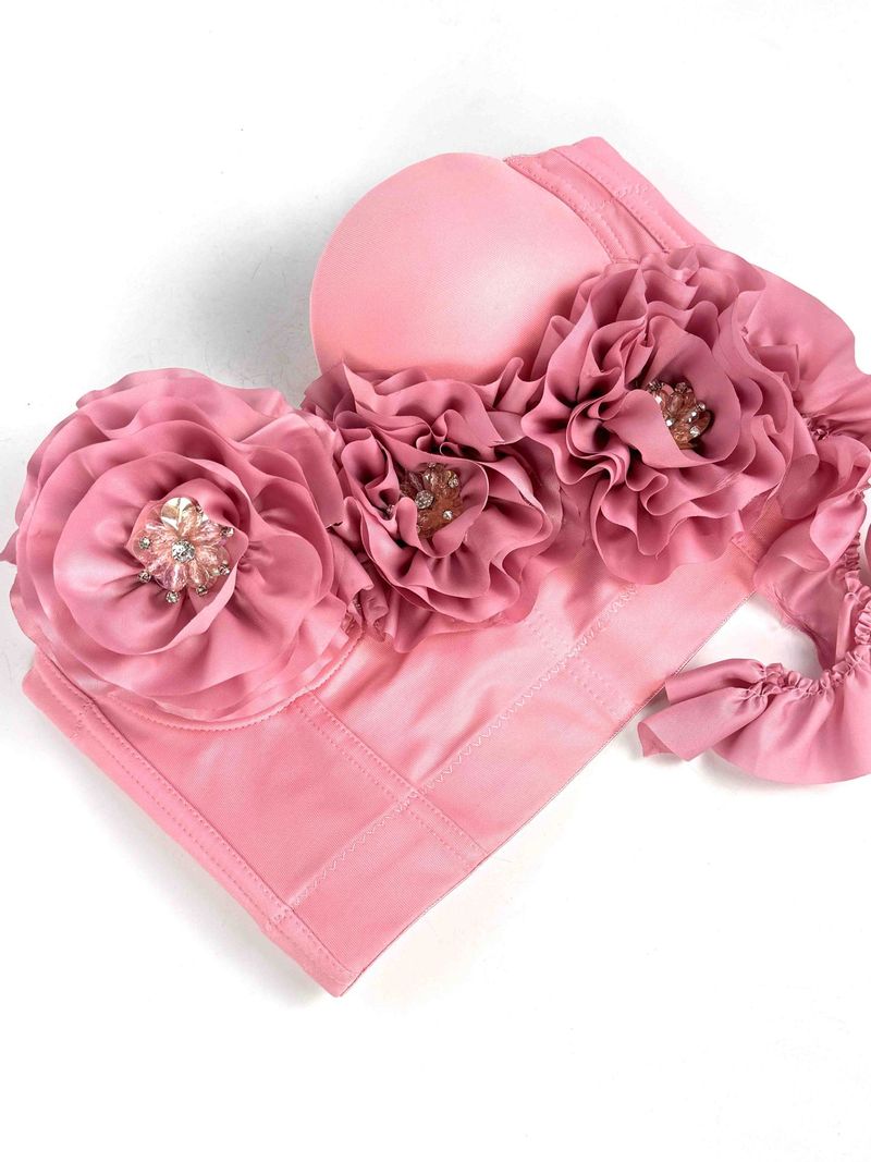 Camisola con diseño de borlas de flores para mujer, prenda exterior con sujetador de espiga, corte ajustado y posavasos_voghion.com