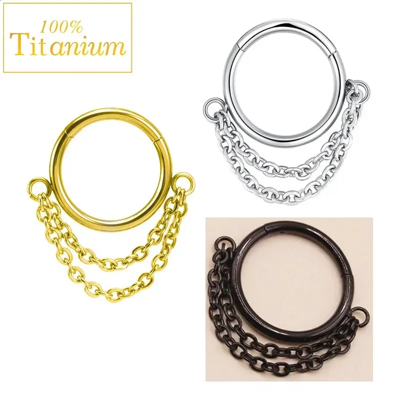 Anelli per il naso con cerniera in acciaio inossidabile 316L, orecchini per cartilagine del setto nasale da 16 g, con catena, piercing per elica e lobo._voghion.com