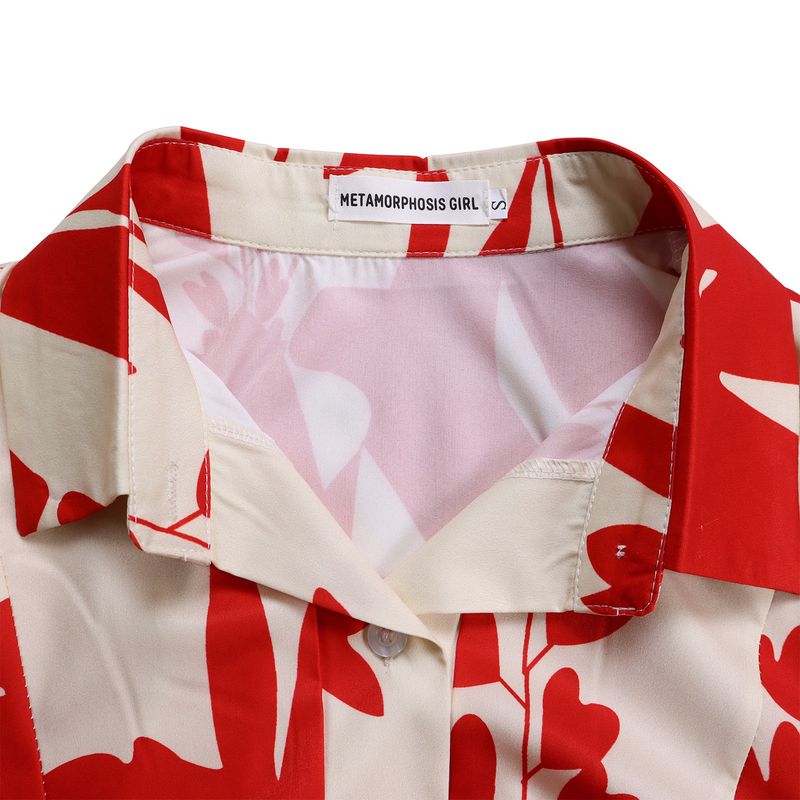 Damen Sommer neues langärmeliges bedrucktes Revers unregelmäßiges lockeres übergroßes Kleid_voghion.com