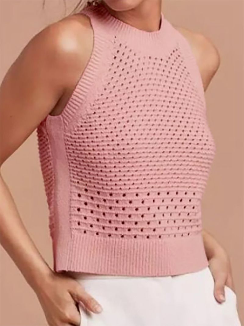 Strickpullover, Damen-Rundhalsweste, ausgehöhlter Pullover, Frühling und Sommer_voghion.com
