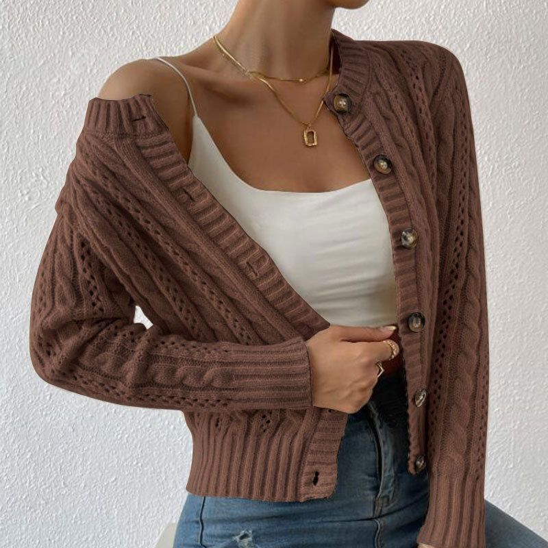 Cardigan in maglia grossa con bottoni - Cappotto oversize a maniche lunghe da donna nei colori autunnali (albicocca/marrone/grigio, S-XL)_voghion.com