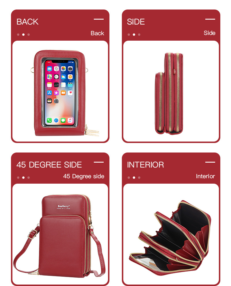 BAELLERRY Borsa a tracolla singola da donna Touch Screen Tre strati Borsa per cellulare Portafoglio con pochette con fibbia_voghion.com