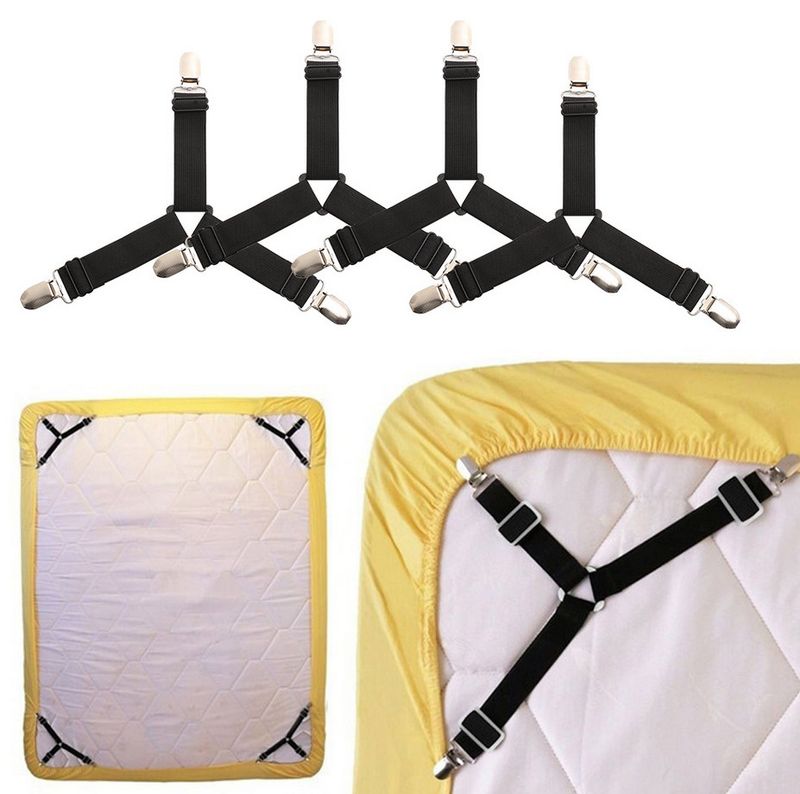 Soporte para sábanas multifuncional, ajustable, con hebilla, antideslizante, fijo, para ropa, pantalones, cortina, 4 unidades_voghion.com