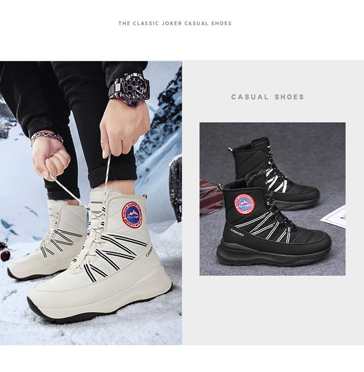 Stivali da neve invernali da uomo con suola spessa - Scarpe alte calde antiscivolo foderate in pile per il freddo_voghion.com