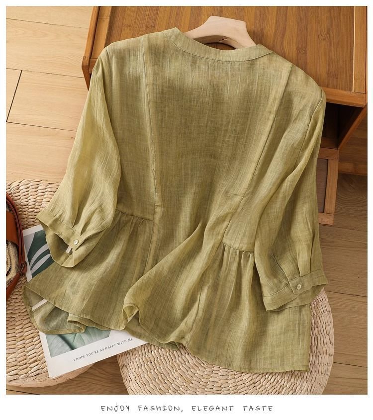 Camicia da donna in cotone e lino, di grandi dimensioni, tinta unita, vestibilità comoda, casual e di tendenza_voghion.com