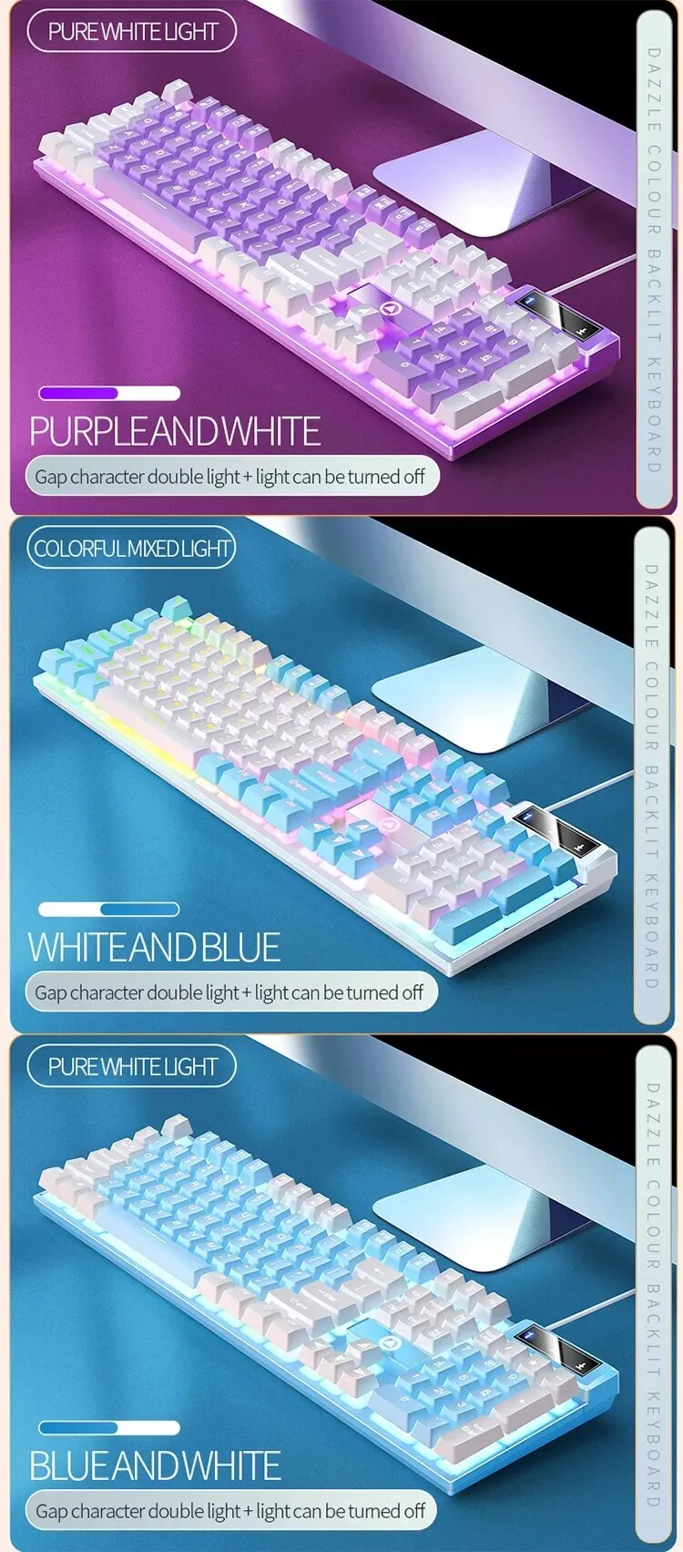 K500 Mixed Color White Pink Keycaps 104 Keys Wired Gaming Keyboard For Laptop PC_voghion.com