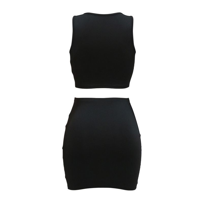 Abbigliamento da donna commercio estero senza maniche girocollo gonna corta che copre i fianchi sexy set sottile in due pezzi per donna_voghion.com