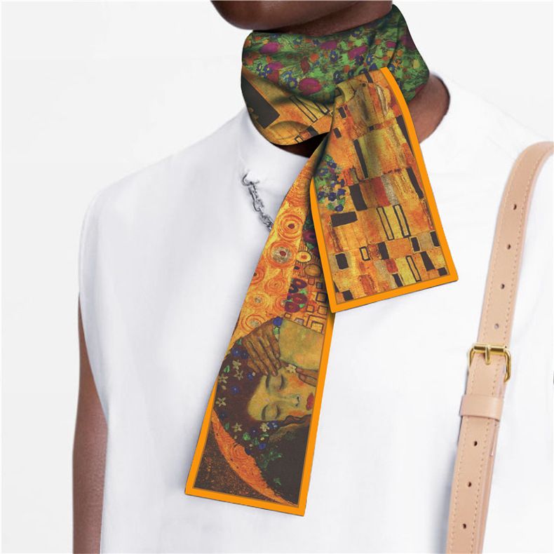 Wind dun, smal, groene graffiti vrouwen haarband decoratie, lang lint, kleine sjaal, gebonden tas voor vrouwen_voghion.com