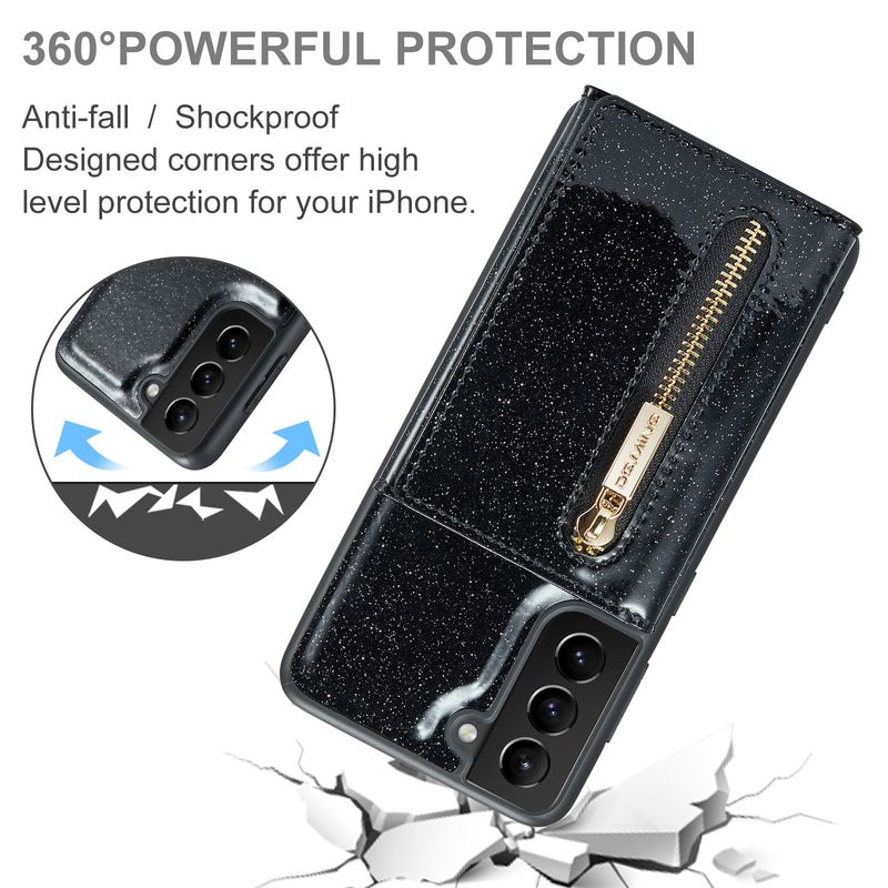 M3 per Samsung S22 portafoglio glitterato in pelle protettiva S22 Plus 2-in-1 custodia magnetica per telefono con ventosa_voghion.com