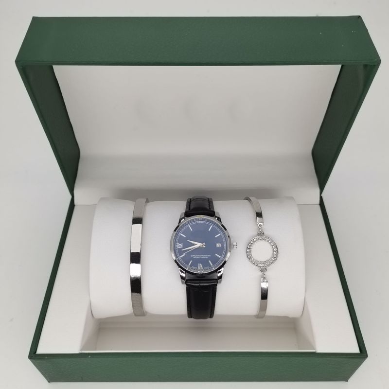 Montre-bracelet à trois pièces pour hommes et femmes, coffret Classic Time, montre cadeau_voghion.com