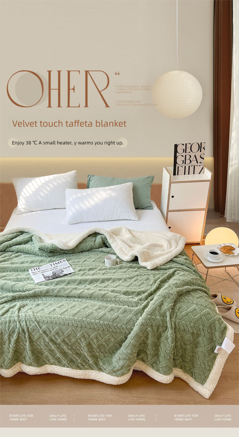 Coperta per divano da ufficio in stile nordico, spessa, leggera e di lusso, in lana di agnello a doppio strato_voghion.com