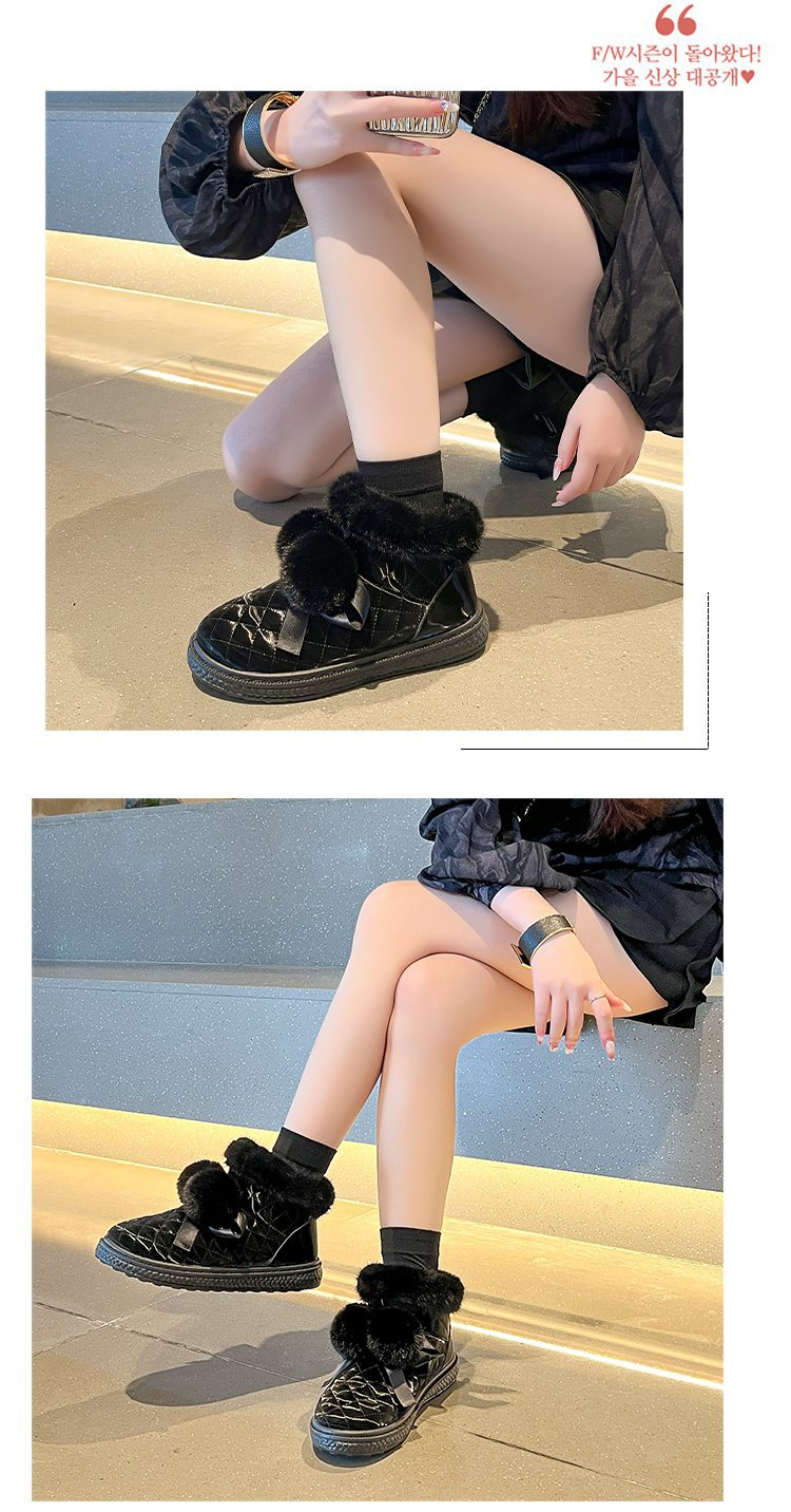 Kurzrohr-Schneestiefel für Damen, Winter plus Samt, 2023 neuer Fellknäuel, verdickte und warme, einbeinige Beanie-Baumwollschuhe_voghion.com