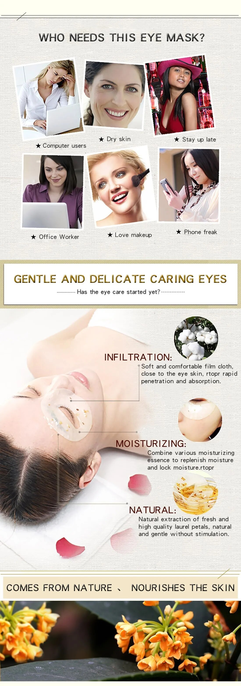 Mango zeltainā osmanta acu plāksteri, spilgtas un barojošas prettūskas maskas pret tumšajiem lokiem zem acīm, ādas kopšanas līdzekļi._voghion.com