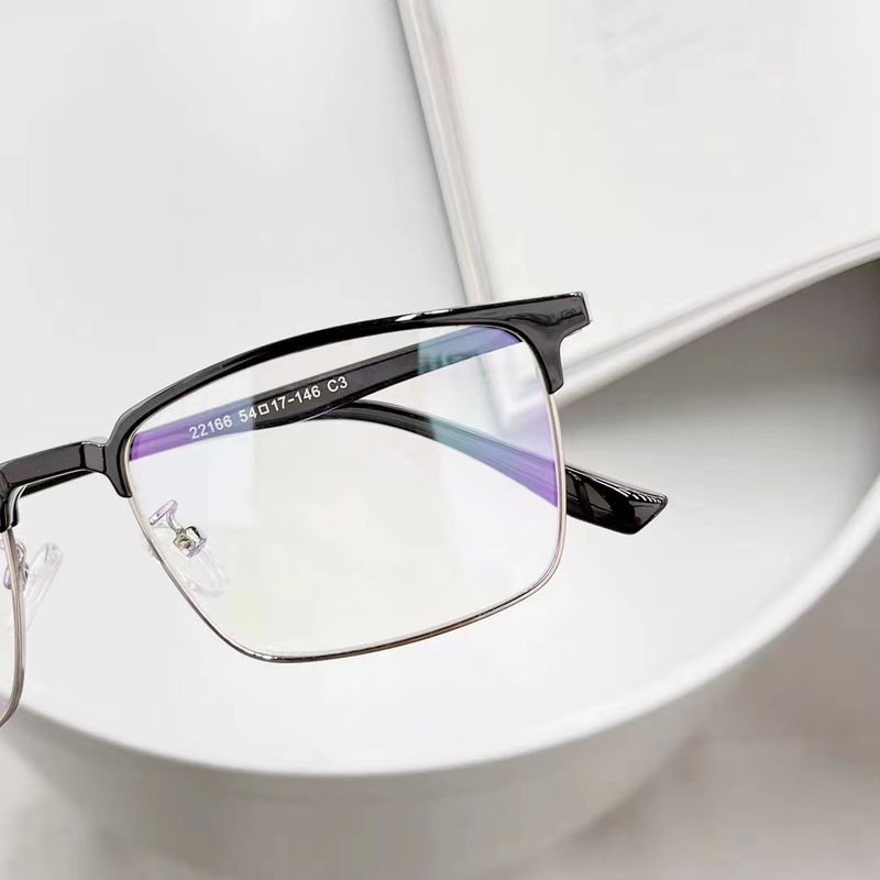 Ramă metalică pentru sprâncene, stil business, jumătate de ramă metalică, plată, pătrată, artistică, anti-lumină albastră, pentru miopia bărbaților, stil business nou_voghion.com