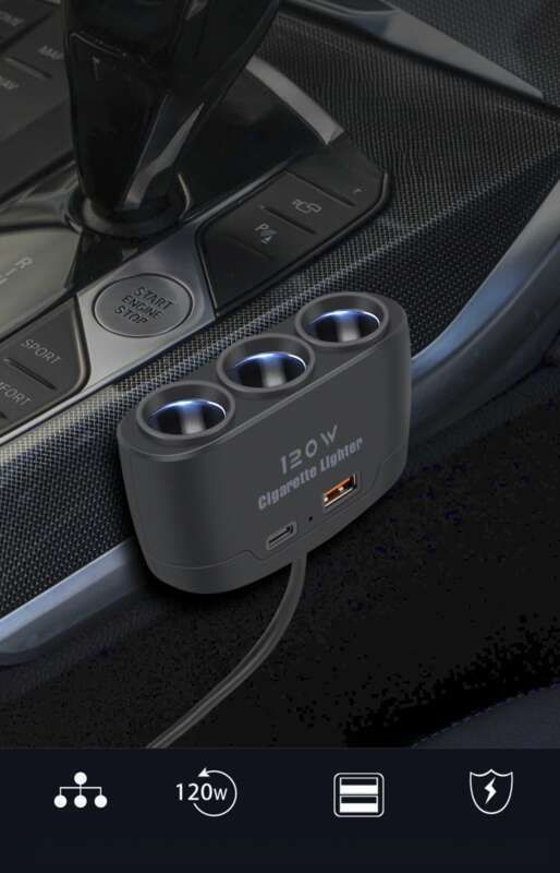 Multifunktionsladegerät, Autoszigarettenanzünder, Een bis Dräi mat USB+PD Schnellladeinterface, 12V24V Universal_voghion.com