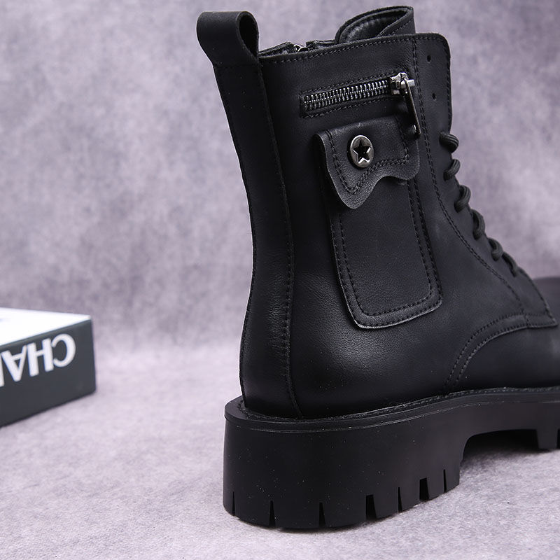 Men's Shoes boots men's Martin boots autumn and winter plus velvet high-top casual leather shoes British versatile thick-soled knight short boots_voghion.com