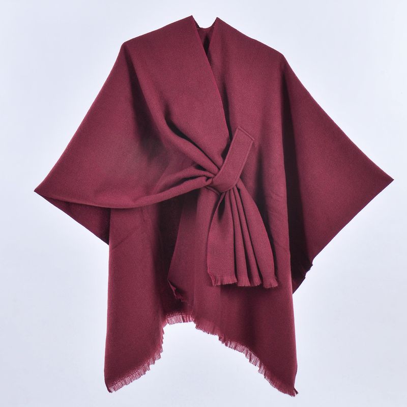 TIANXI Châle élégant pour femme, doux, ouvert sur le devant, poncho, cape pour automne et hiver, couleur unie, écharpe à pompons, châles, cape Bufanda XB0006_voghion.com