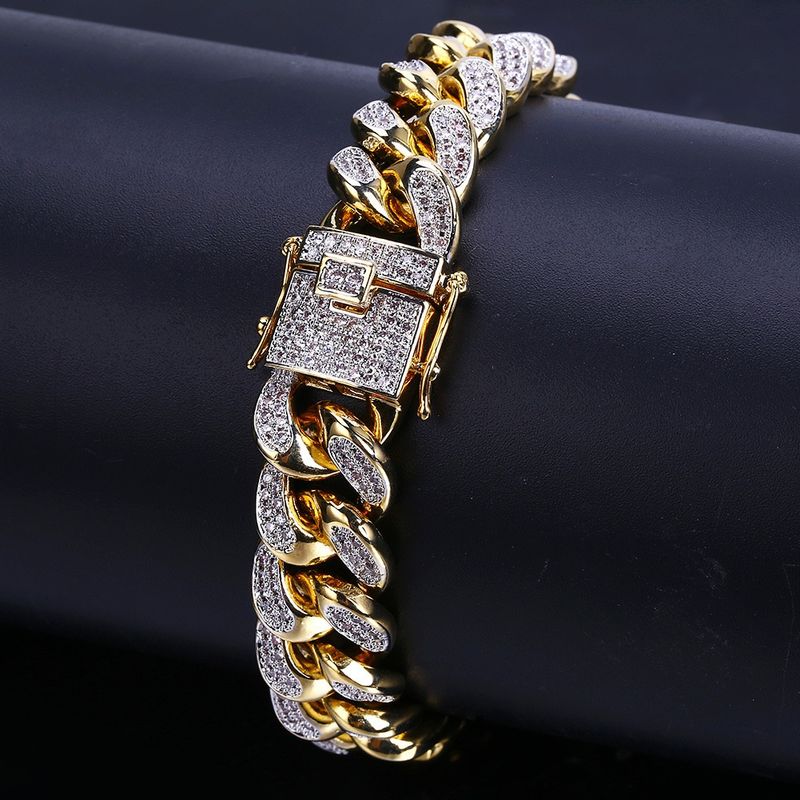 Aurora Atelier Luxury Iced Out Cuban Link Chain Bracelet For Men Paved Crystal Hip-Hop Jewelry Stainless Steel Bling Bling Wristband Gift_voghion.com