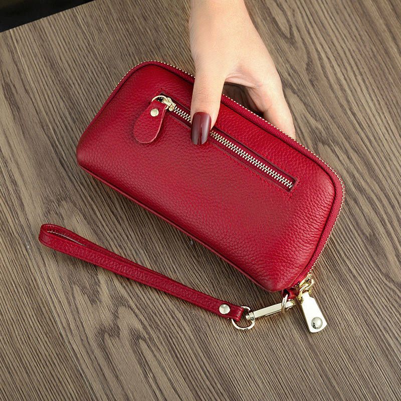 New Leather Large Phone Bag Zipper Women's Cowhide Long Handbags_voghion.com